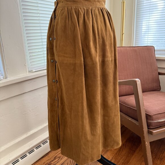 vintage suede dirndl aline snap cottagecore girlhoodcore brown skirt - Picture 2 of 6